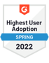 G2 Spring 2022 award - Highest User Adoption