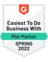 G2 Spring 2022 award - Easiest to do business with